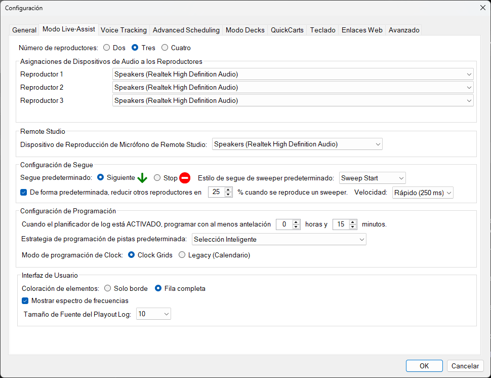 Configuración de PlayIt Live – Pestaña Modo Live-Assist