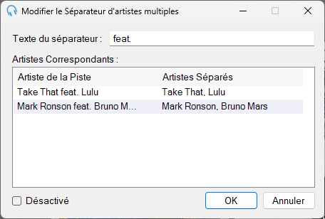 Fenêtre Modifier le Séparateur d'artistes multiples