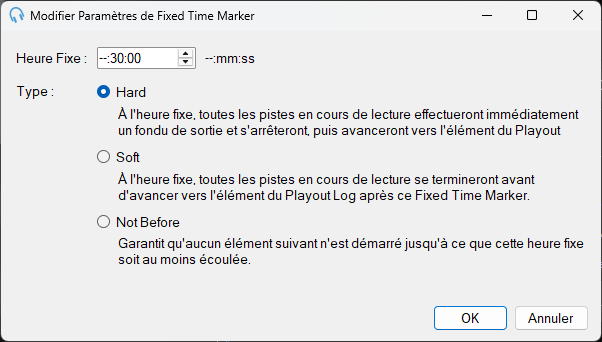 Fenêtre Modifier Paramètres de Fixed Time Marker