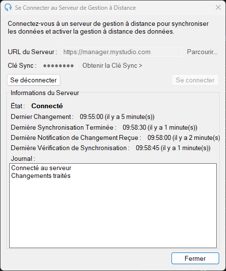 Fenêtre Se Connecter au Serveur de Gestion à Distance