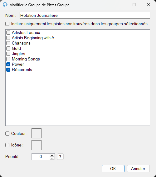 Fenêtre Modifier le Groupe de Pistes Groupé de PlayIt Live