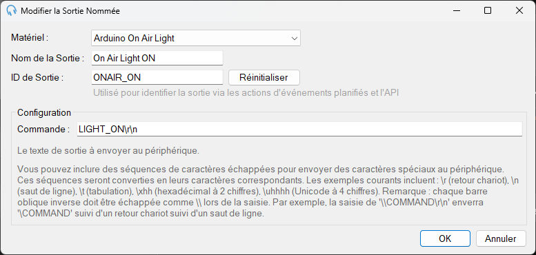 Boîte de dialogue Modifier la Sortie Nommée