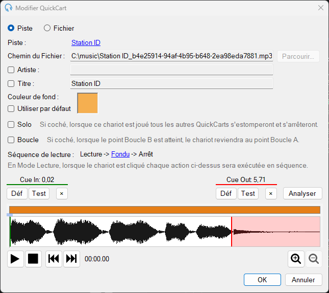 Fenêtre Modifier QuickCart