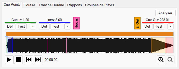 Onglet Cue Points de la fenêtre Modifier la Piste
