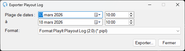 Fenêtre Exporter Playout Log
