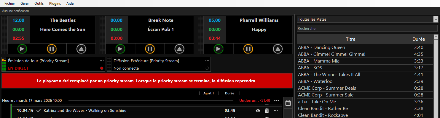 PlayIt Live avec un Priority Stream actif