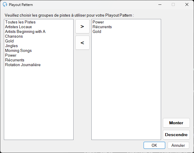 Fenêtre Gérer le Playout Pattern