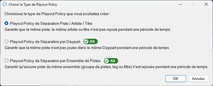 Fenêtre Choisir le Type de Playout Policy