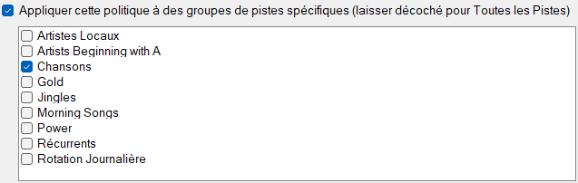 Groupes de pistes spécifiques