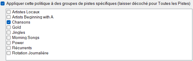 Groupes de pistes spécifiques