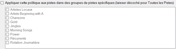 Groupes de pistes spécifiques