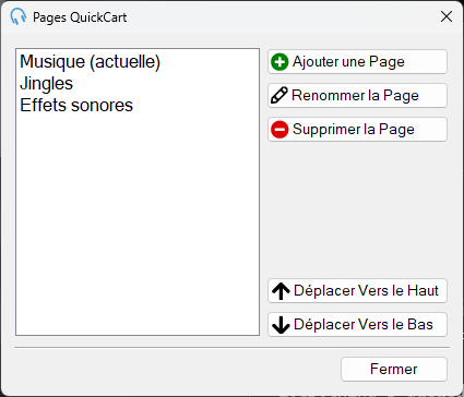 Fenêtre Pages QuickCarts