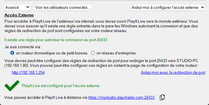 Accès externe configuré avec succès