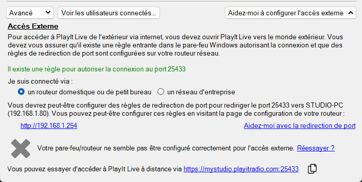 Section « Aidez-moi à configurer l'accès externe » de la configuration du serveur d'accès à distance