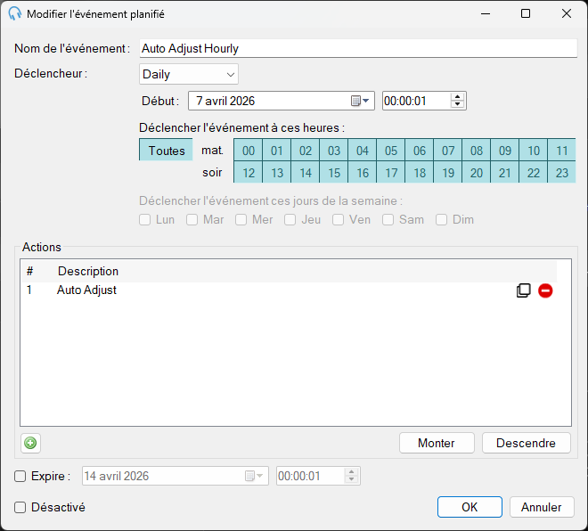 Modifier un Événement planifié avec une action Auto Adjust