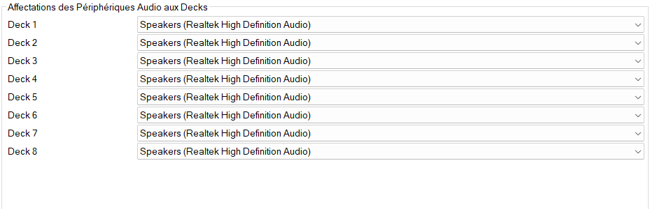 Affectations des Périphériques Audio aux Decks