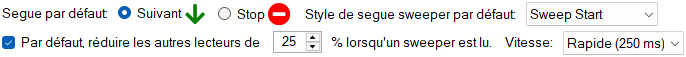 Segue du Sweeper et paramètres de ducking