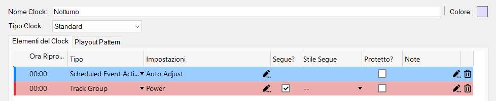 Modifica Clock con Azione Evento programmato Auto Adjust