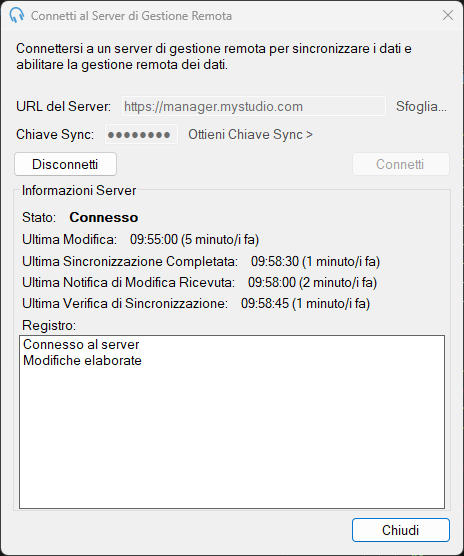 Finestra Connetti al Server di Gestione Remota