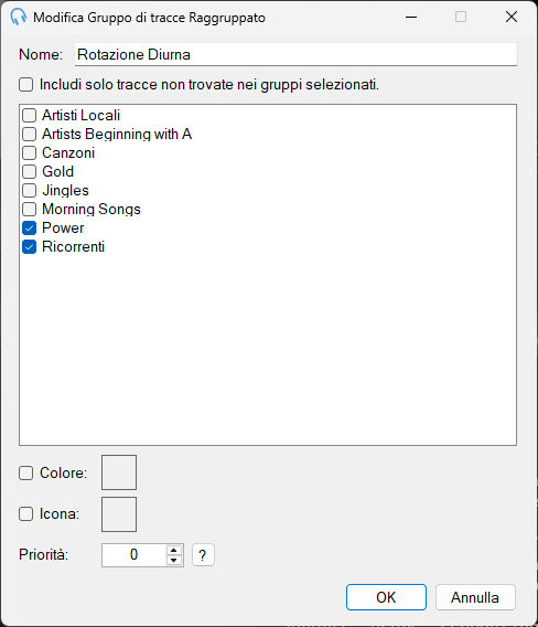 Finestra Modifica Gruppo di tracce Raggruppato di PlayIt Live