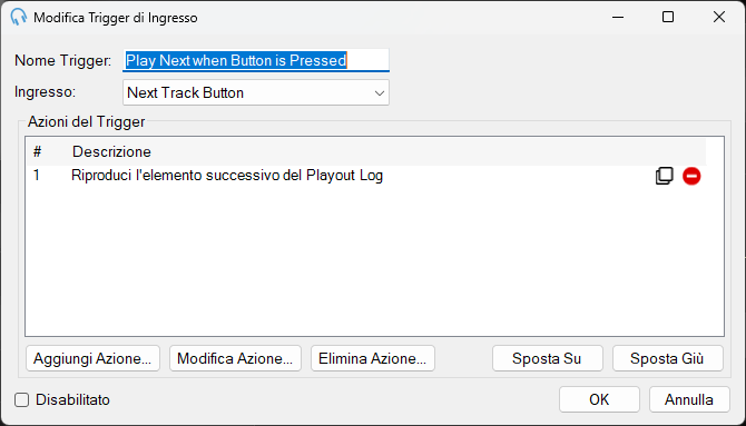 Finestra di dialogo Modifica Trigger di Ingresso