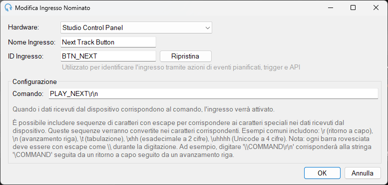 Finestra di dialogo Modifica ingresso con nome