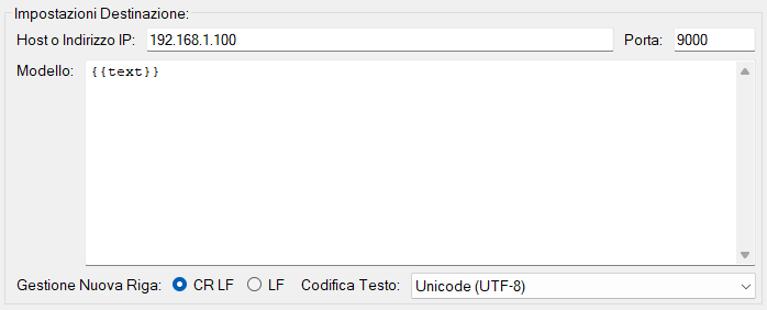 Impostazioni destinazione TCP/IP