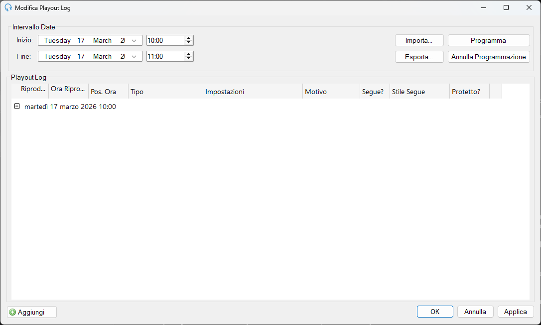 Finestra Modifica Playout Log