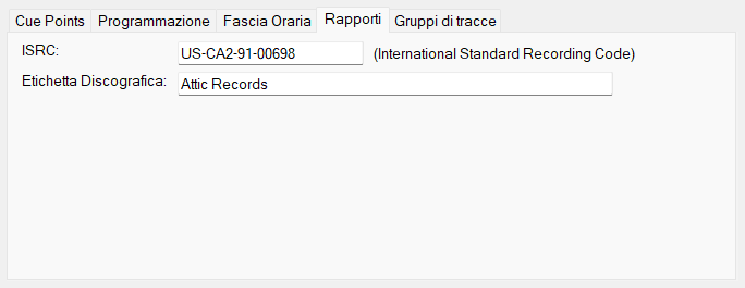 Scheda Rapporti della finestra Modifica Traccia