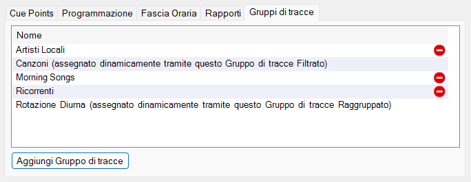 Scheda Gruppi di tracce della finestra Modifica Traccia