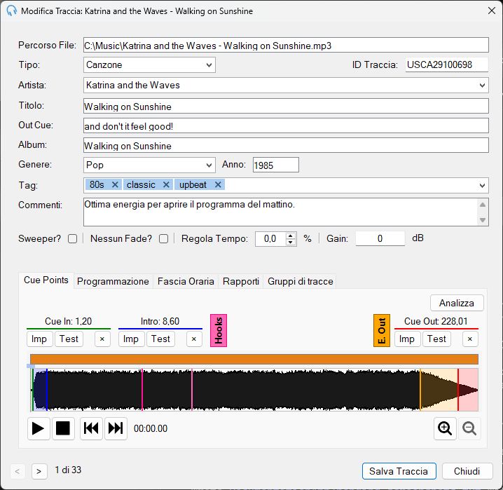Finestra Modifica Traccia di PlayIt Live