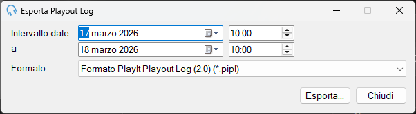 Finestra Esporta Playout Log