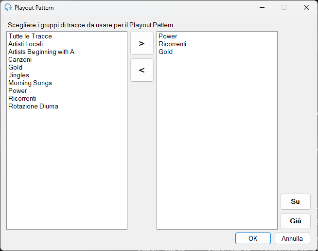 Finestra Gestisci Playout Pattern