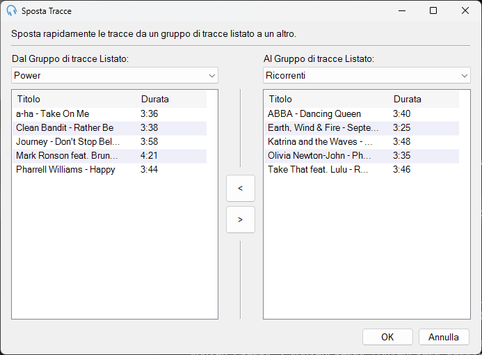 Finestra Sposta Tracce di PlayIt Live