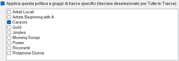 Gruppi di tracce specifici