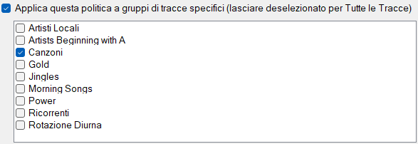 Gruppi di tracce specifici
