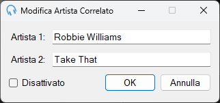 Finestra Modifica Artista Correlato