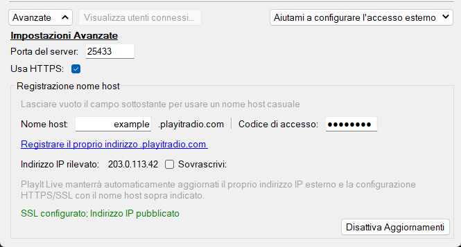 Sezione delle impostazioni avanzate della configurazione del server di accesso remoto