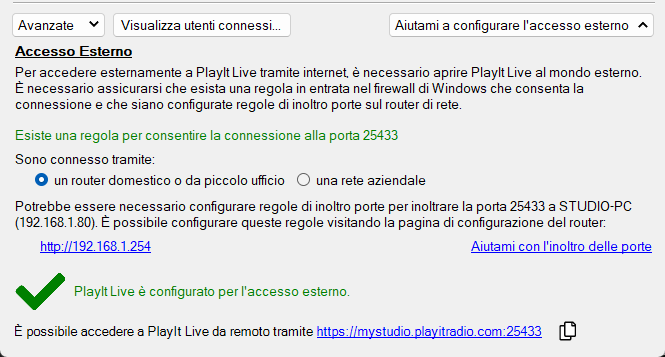 Accesso esterno configurato correttamente