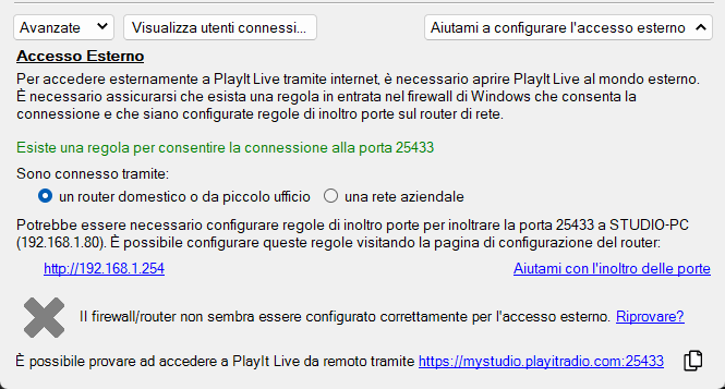 Sezione "Aiutami a configurare l'accesso esterno" della configurazione del server di accesso remoto