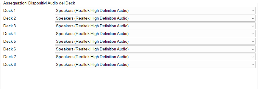 Assegnazioni Dispositivi Audio dei Deck
