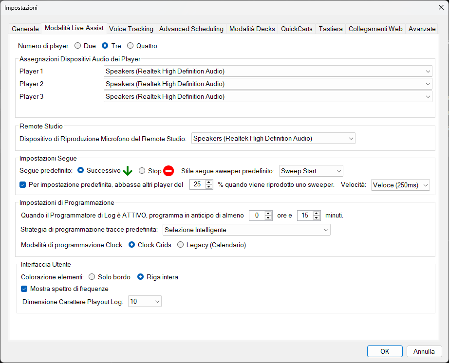 Impostazioni di PlayIt Live – Scheda Modalità Live-Assist