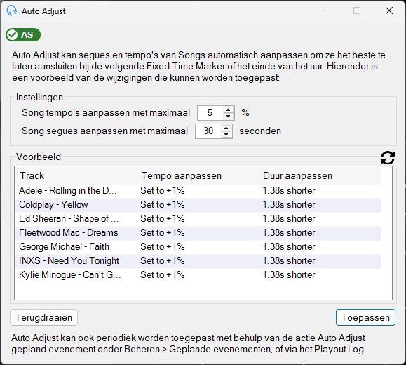 Auto Adjust-venster