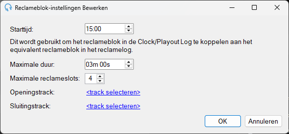 Venster Reclameblok-instellingen bewerken