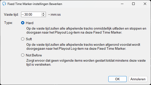 Venster Fixed Time Marker-instellingen Bewerken