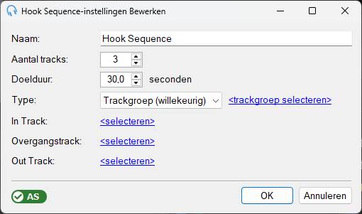 Venster Hook Sequence-instellingen bewerken