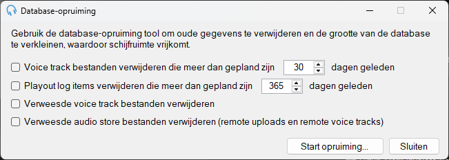 Venster Database-opruiming