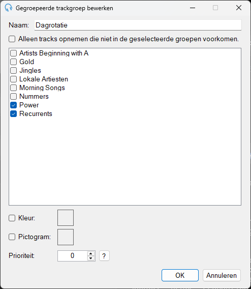 PlayIt Live venster Gegroepeerde trackgroep bewerken