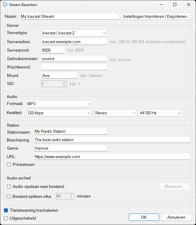 Venster Stream Bewerken – Internet Broadcast