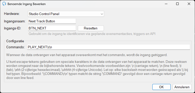 Dialoogvenster Benoemde ingang bewerken
